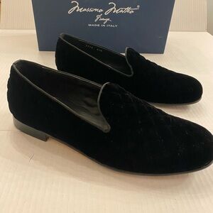 Men's Black Velvet Quilt Loafer Lounge Shoe 8.5 New Massimo Matteo